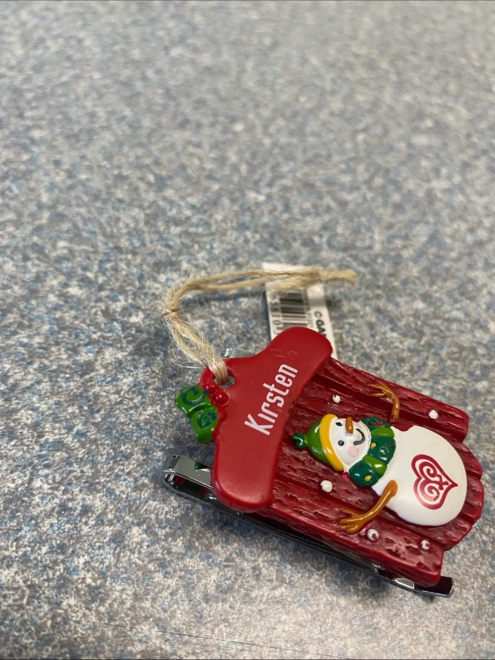 GANZ NEW Red Sled with Snowman Ornament with name (Kirsten)